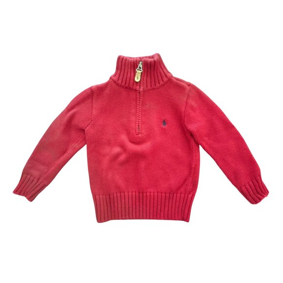 Polo Ralph Lauren Boys 100% Cotton Zip Turtleneck Sweater in Red Size 3T - Picture 1 of 5